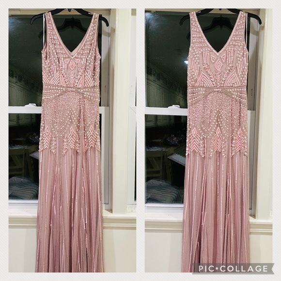 Adrianna Papell beaded V-Neckline sleeveless long gown - Picture 6 of 9